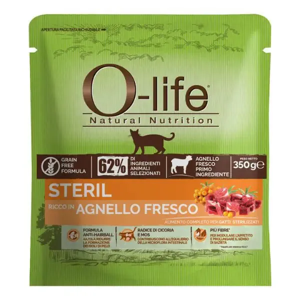 O-life Cat Sterilised Grain Free Agnello fresco 350 gr - Croccantini per gatti - immagine 1