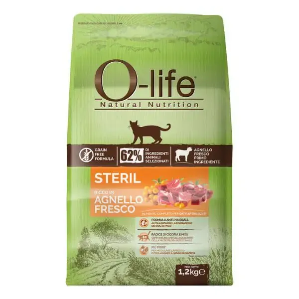 O-life Cat Sterilised Grain Free Agnello fresco 1,2 kg - Croccantini per gatti - immagine 1