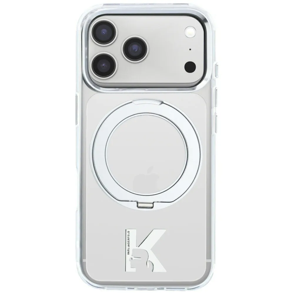 Custodia MagSafe per Apple iPhone 18 Pro Max / 17 Pro Max, Karl Lagerfeld, IML Ring Stand Kameo Metal, Trasparente - immagine 1
