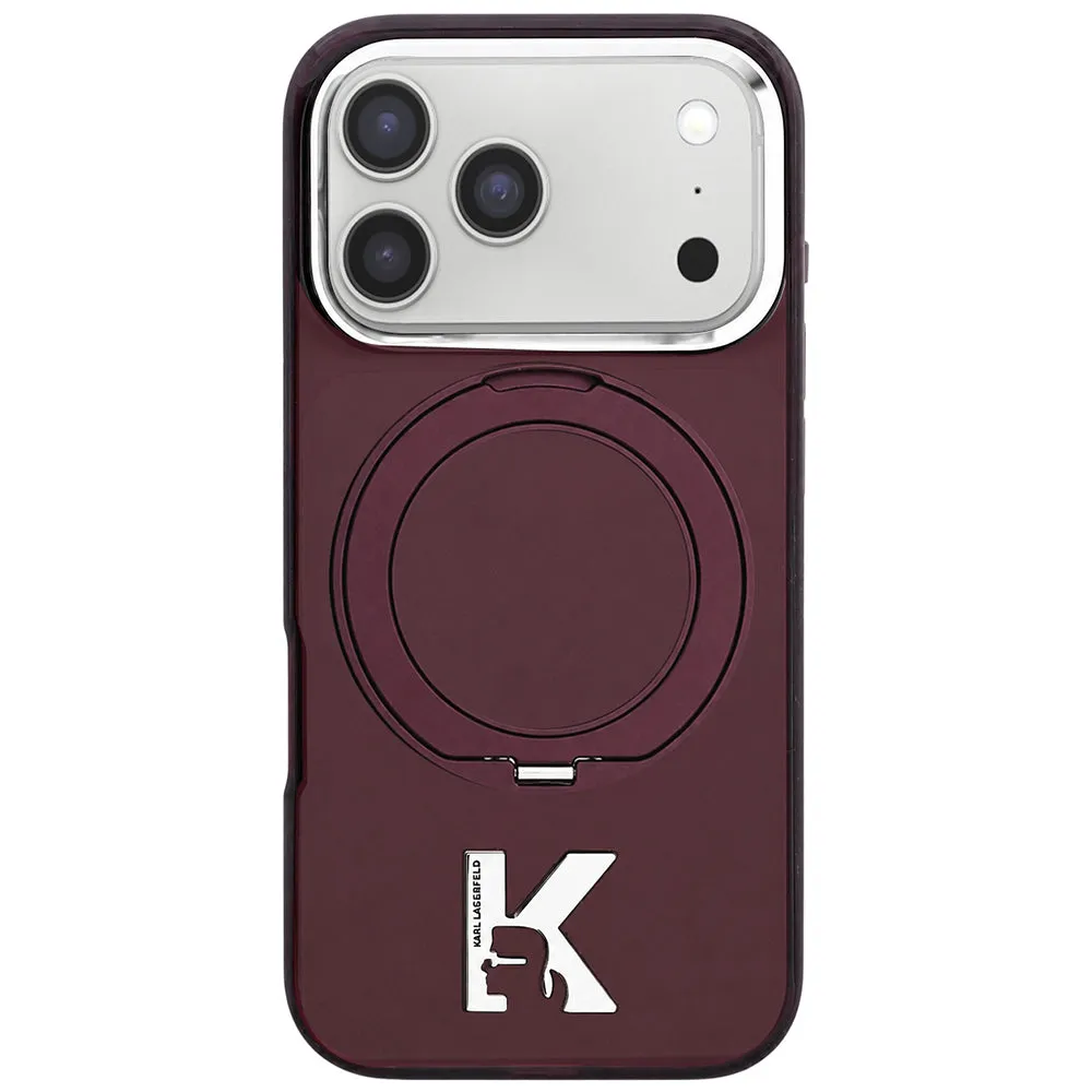 Custodia MagSafe per Apple iPhone 18 Pro / 17 Pro, Karl Lagerfeld, IML Ring Stand Kameo Metal, Vinaccia - immagine 1