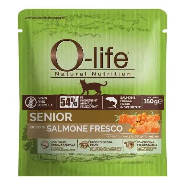 O-life Cat Senior Grain Free Salmone fresco 350 gr - Croccantini per gatti - immagine 1