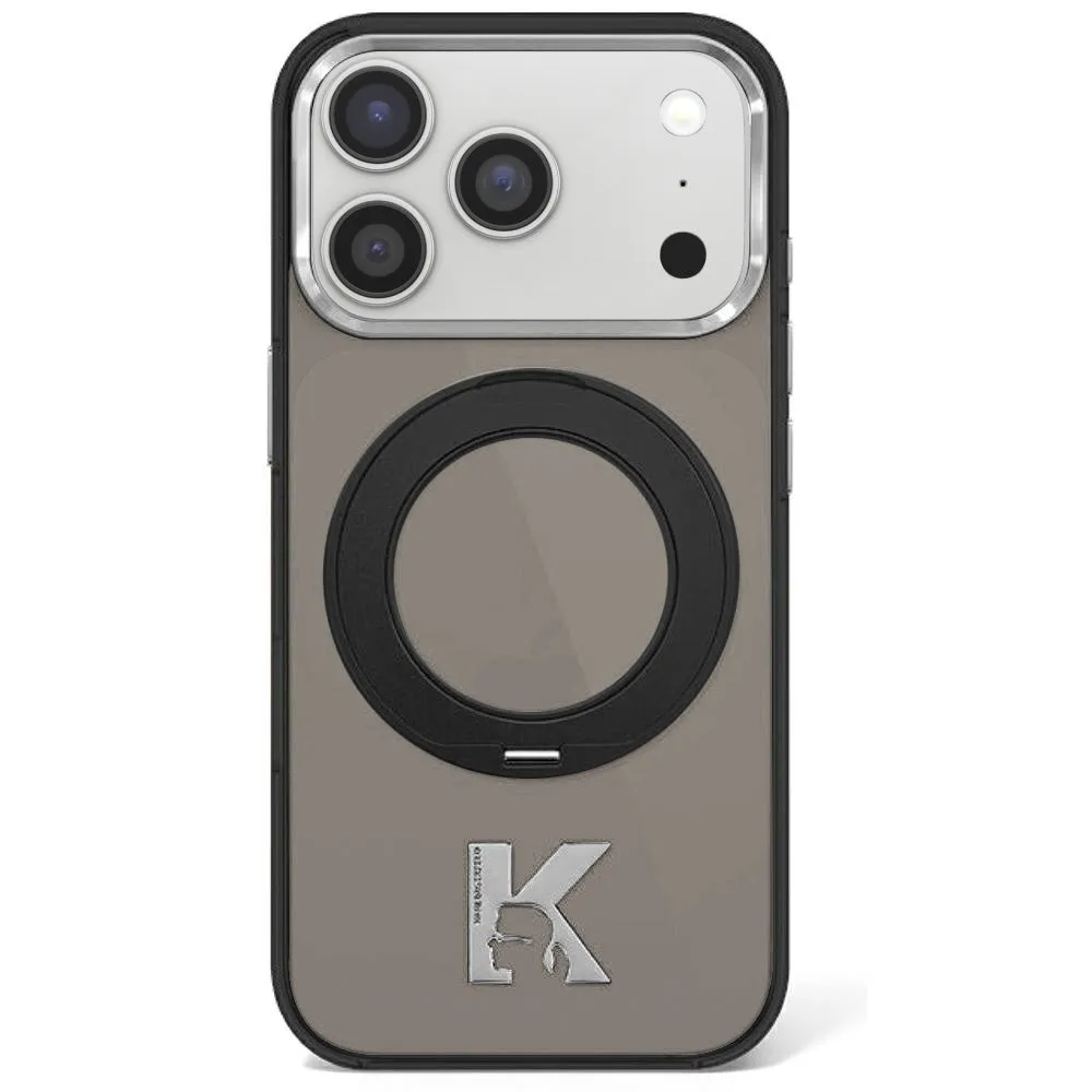 Custodia MagSafe per Apple iPhone 18 Pro / 17 Pro, Karl Lagerfeld, IML Ring Stand Kameo Metal, Nera - immagine 1