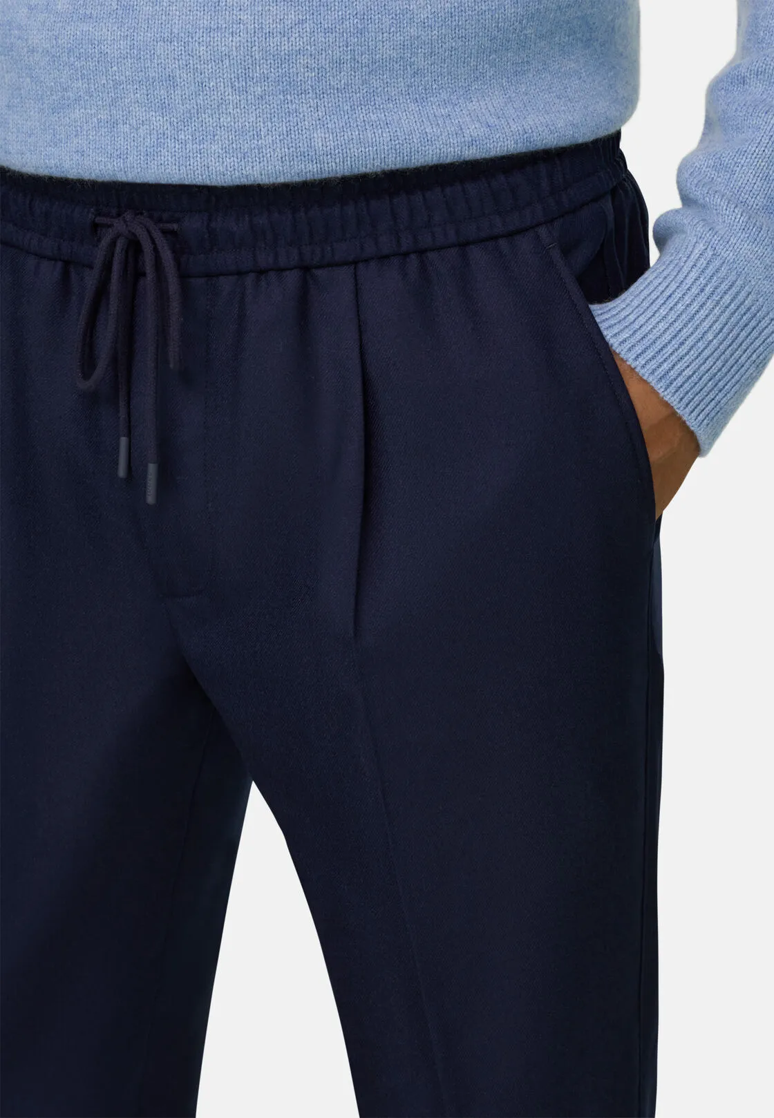 Boggi, Pantaloni City In Flanella Di Lana Melange, Uomo, Navy, Taglia: 46 - immagine 3