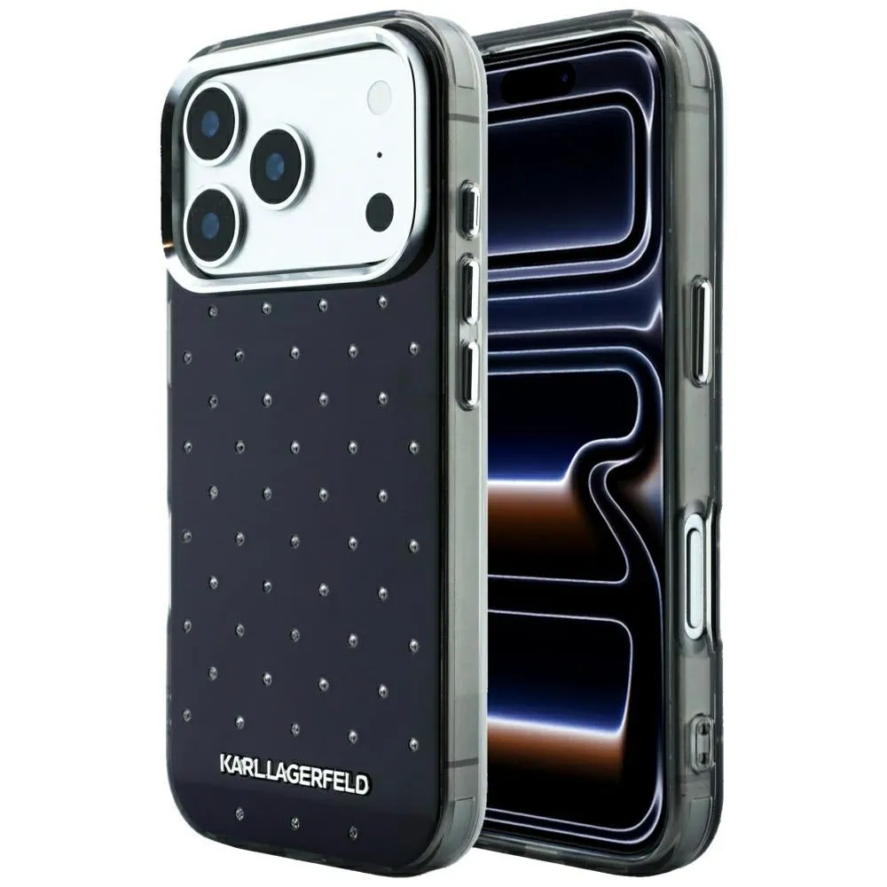 Custodia per Apple iPhone 18 Pro / 17 Pro, Karl Lagerfeld, IML Strass e Logo Elettroplaccato, Nera - immagine 1