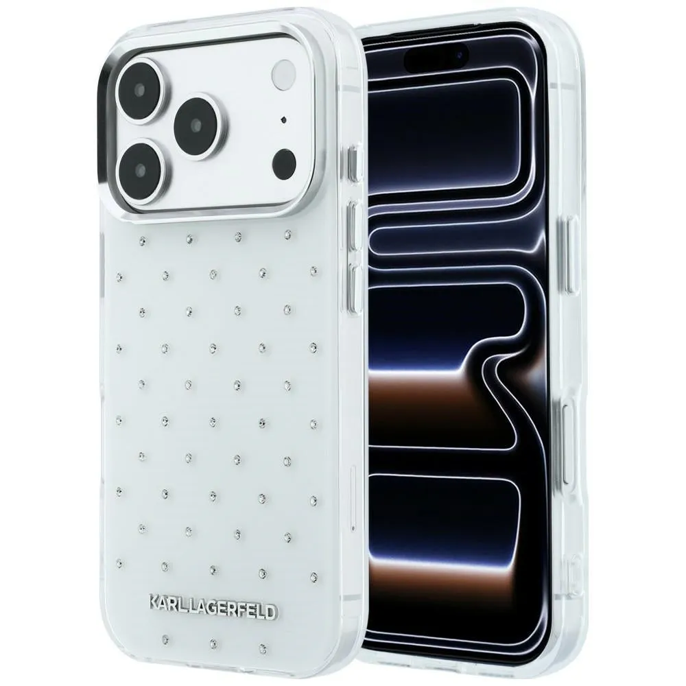 Custodia per Apple iPhone 18 Pro / 17 Pro, Karl Lagerfeld, IML Strass e Logo Elettrodeposto, Bianca - immagine 1