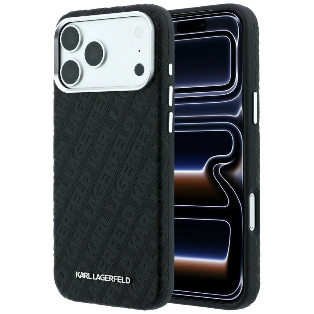 Custodia MagSafe per Apple iPhone 18 Pro / 17 Pro, Karl Lagerfeld, Logo in Metallo Granulato, Nera - immagine 1