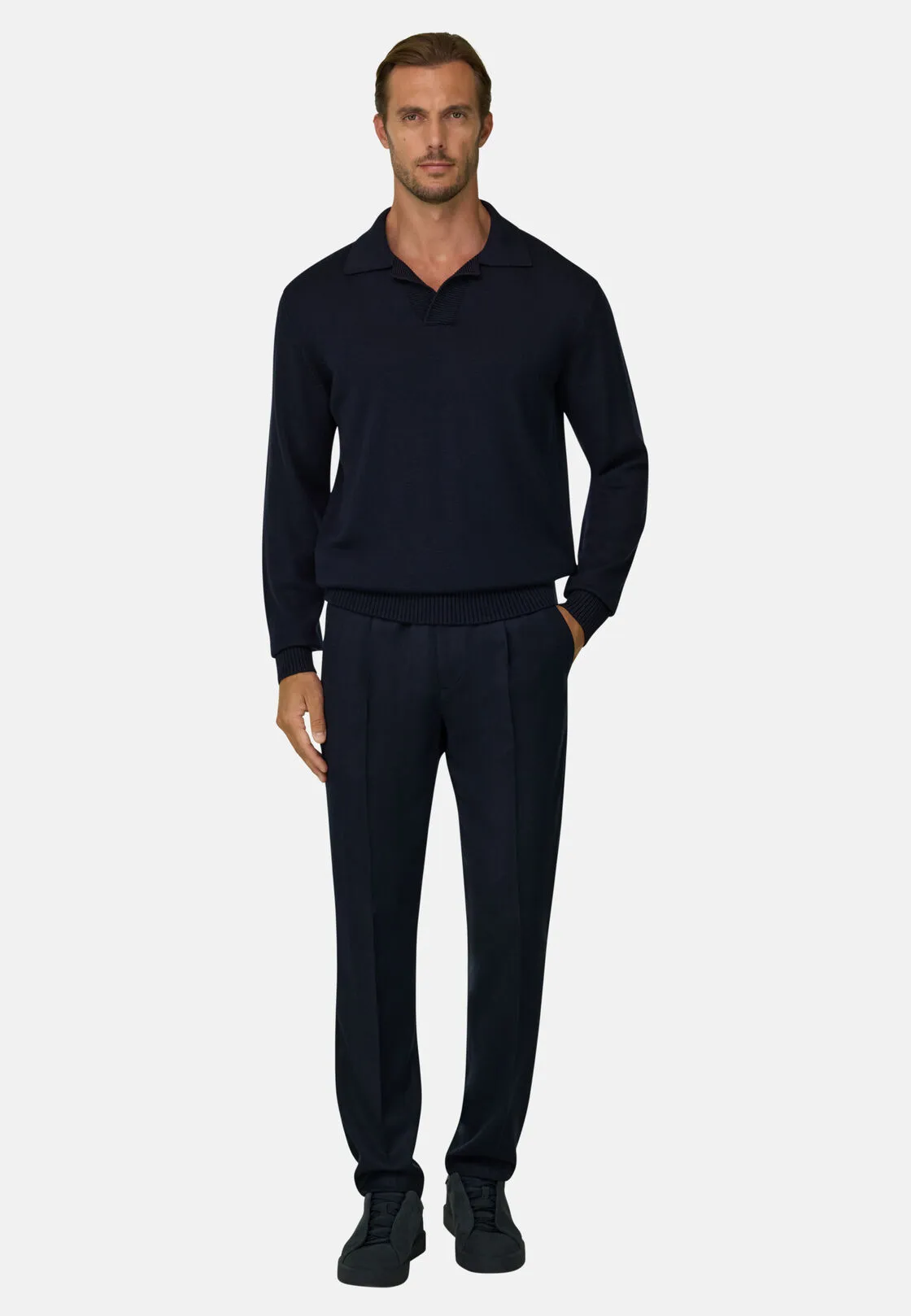 Boggi, Polo Di Maglia In Lana Merino Extrafine, Uomo, Navy, Taglia: XL - immagine 2