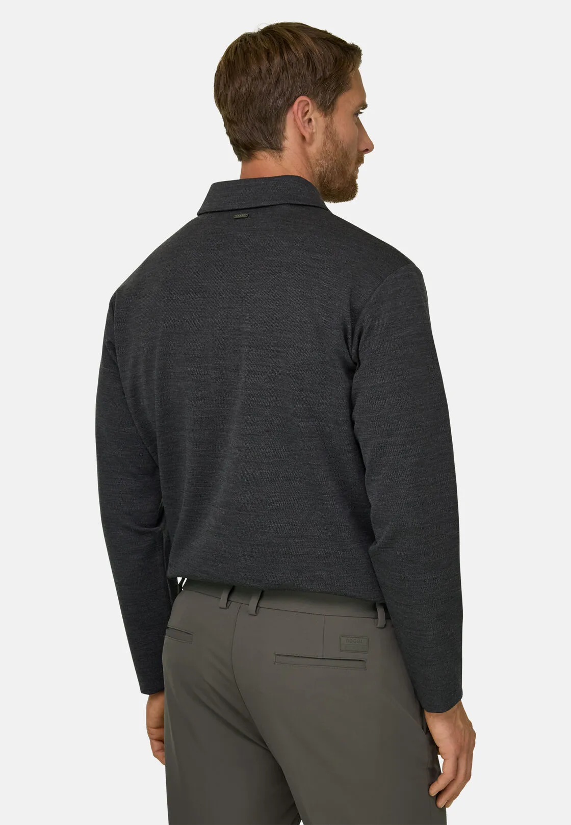 Boggi, Felpa Mezza Zip In Misto Lana Wooltech Diagonale, Uomo, Carbone, Taglia: L - immagine 4