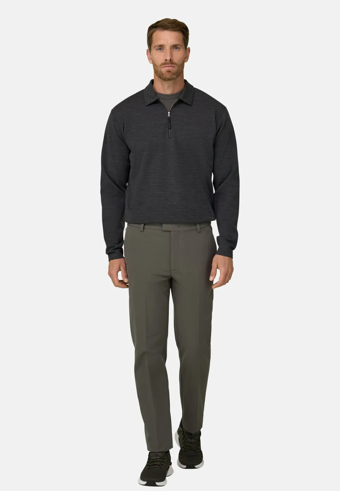 Boggi, Felpa Mezza Zip In Misto Lana Wooltech Diagonale, Uomo, Carbone, Taglia: M - immagine 2