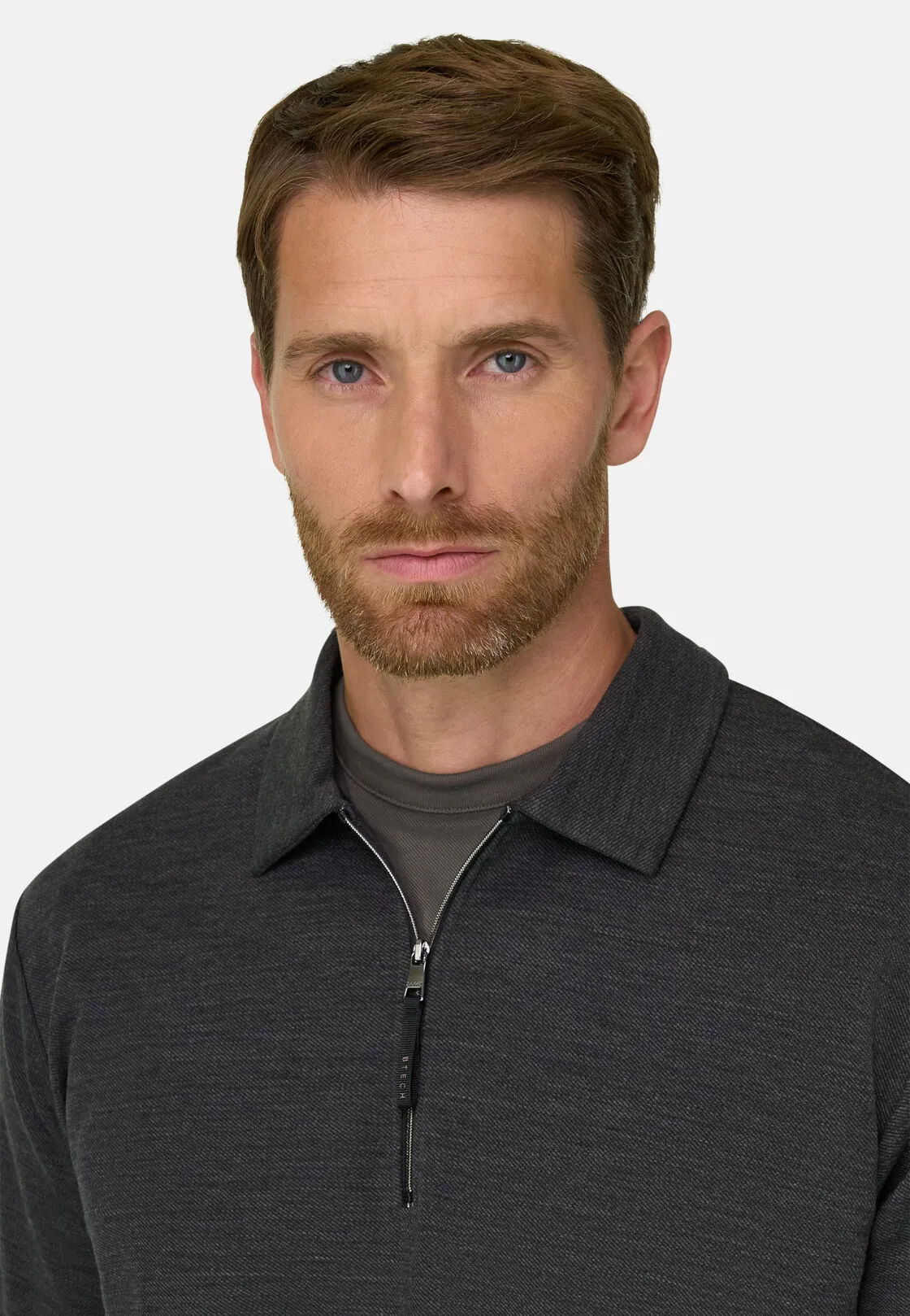 Boggi, Felpa Mezza Zip In Misto Lana Wooltech Diagonale, Uomo, Carbone, Taglia: M - immagine 3