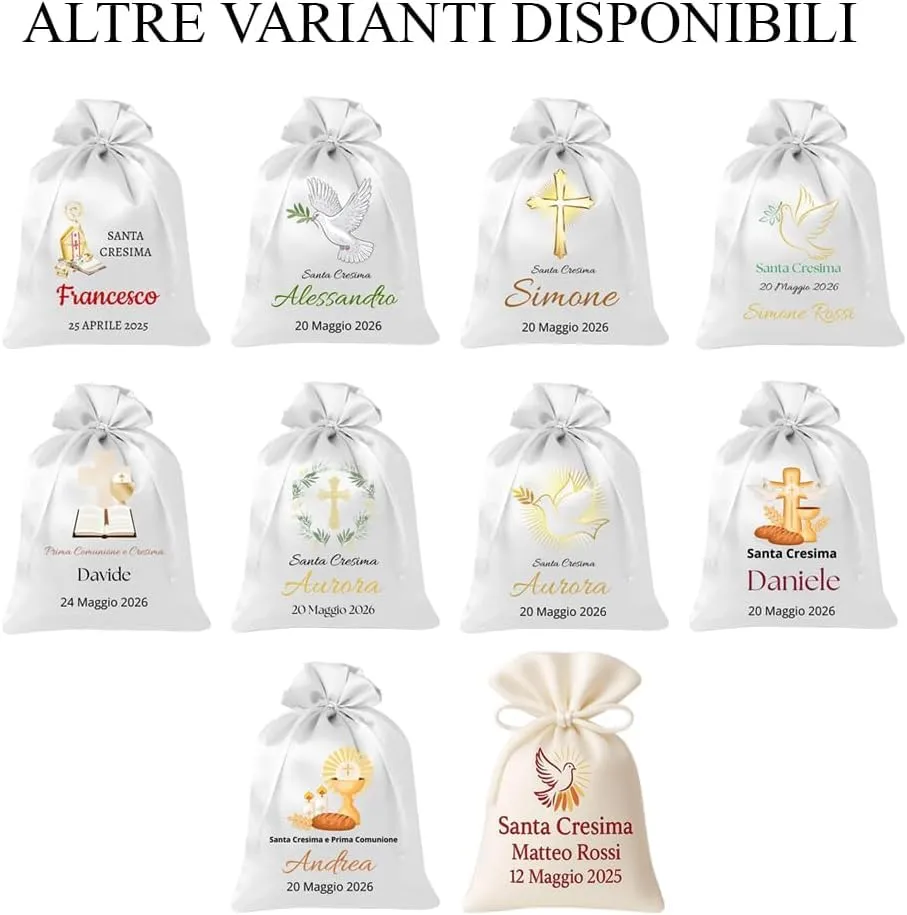 Cormar Sacchetti Bomboniere Cresima Personalizzati – Set 12 Pezzi, 9x12 cm, Colore Bianco con Ricamo Elegante (CROCE+COLOMBA) - immagine 4