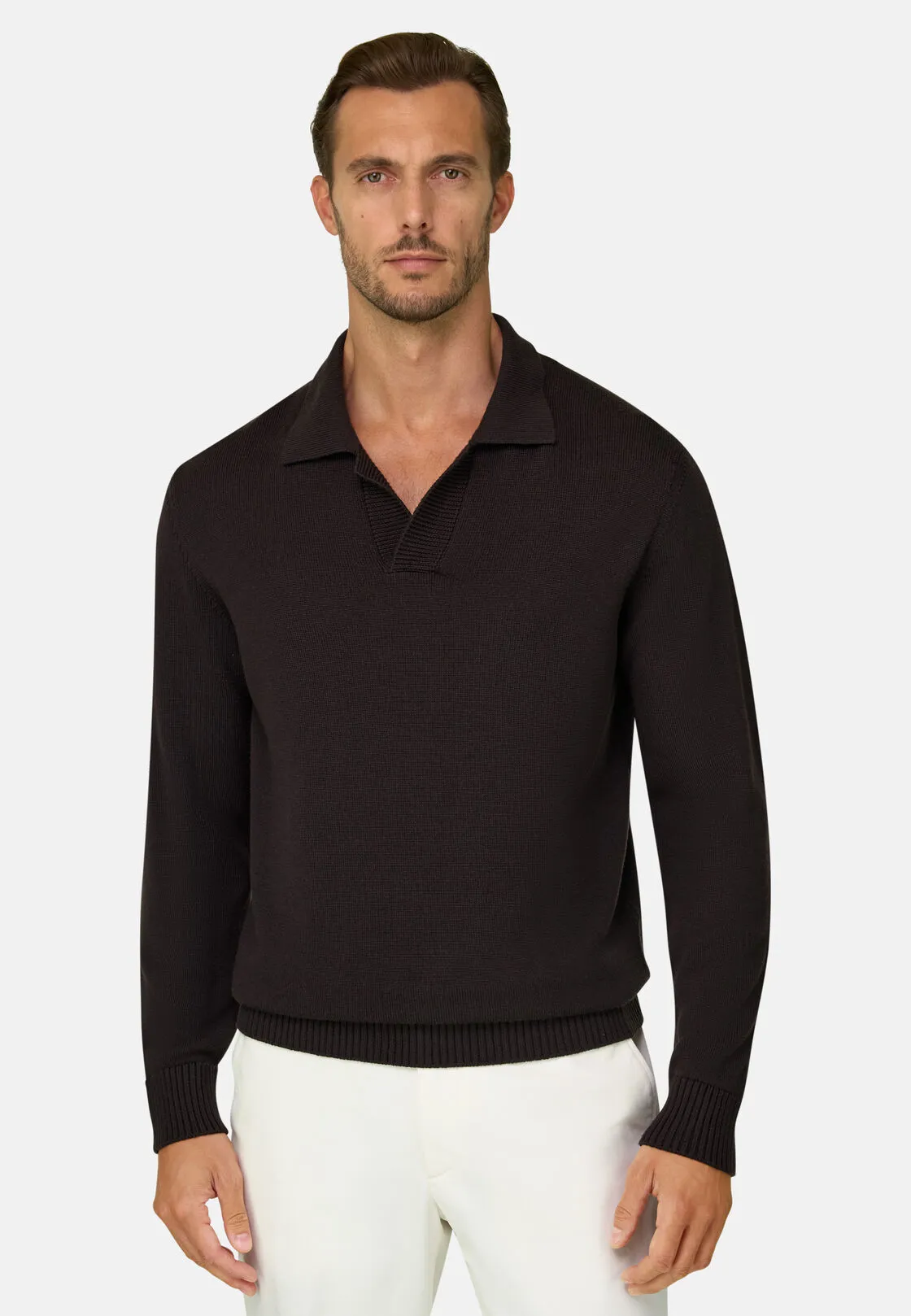 Boggi, Polo Di Maglia In Lana Merino Extrafine, Uomo, Marrone scuro, Taglia: M - immagine 1