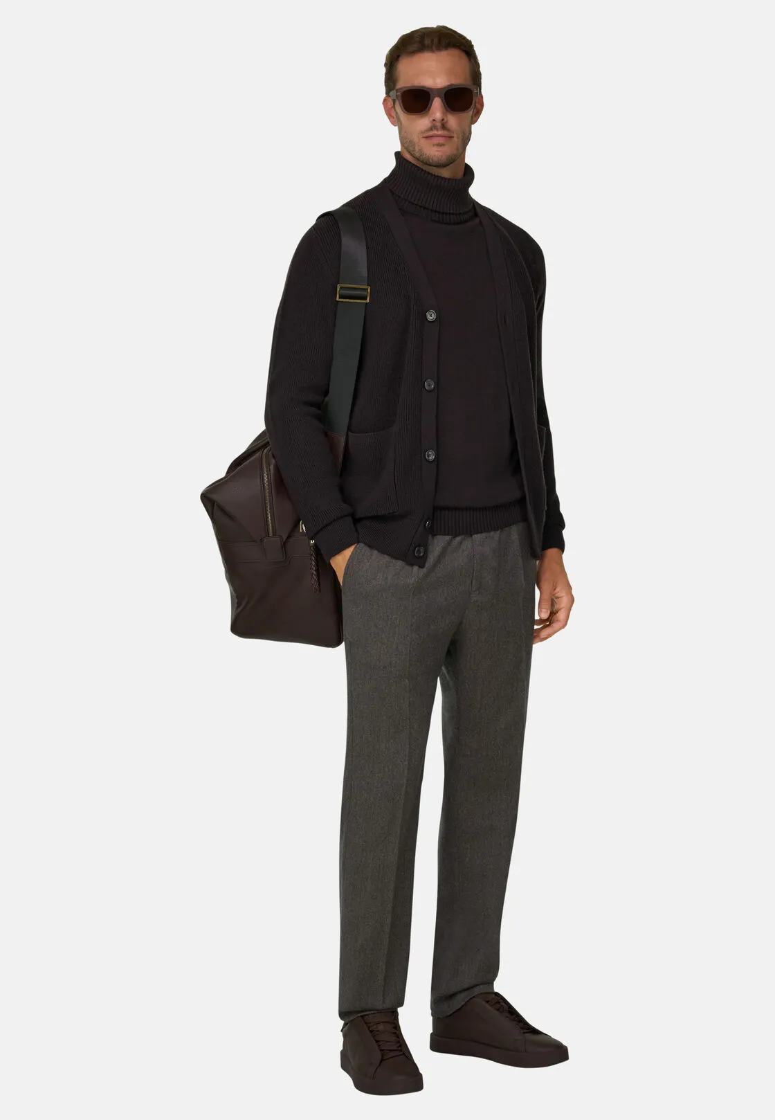 Boggi, Cardigan In Lana Merino Extrafine, Uomo, Marrone scuro, Taglia: XL - immagine 2