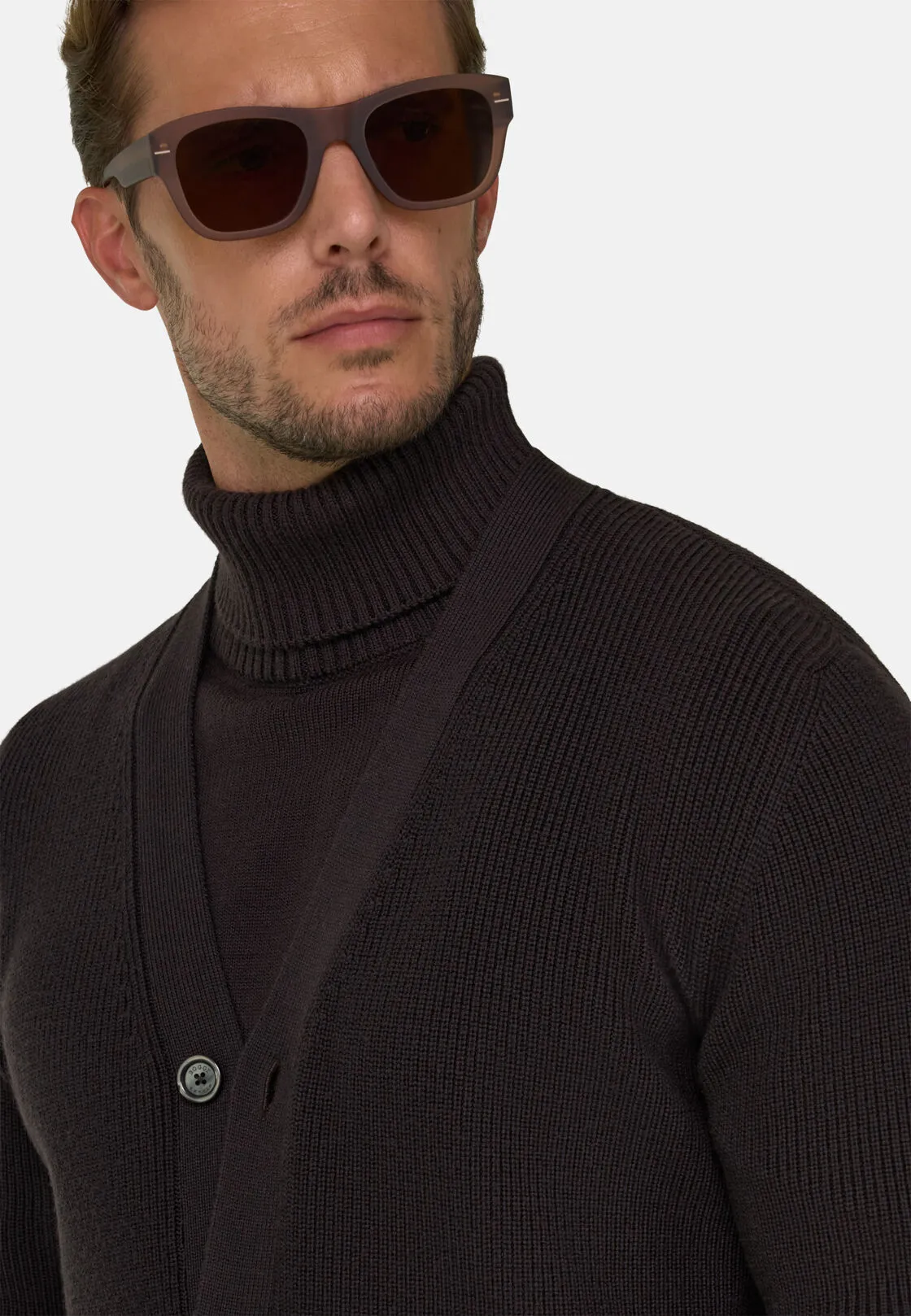 Boggi, Cardigan In Lana Merino Extrafine, Uomo, Marrone scuro, Taglia: XL - immagine 3