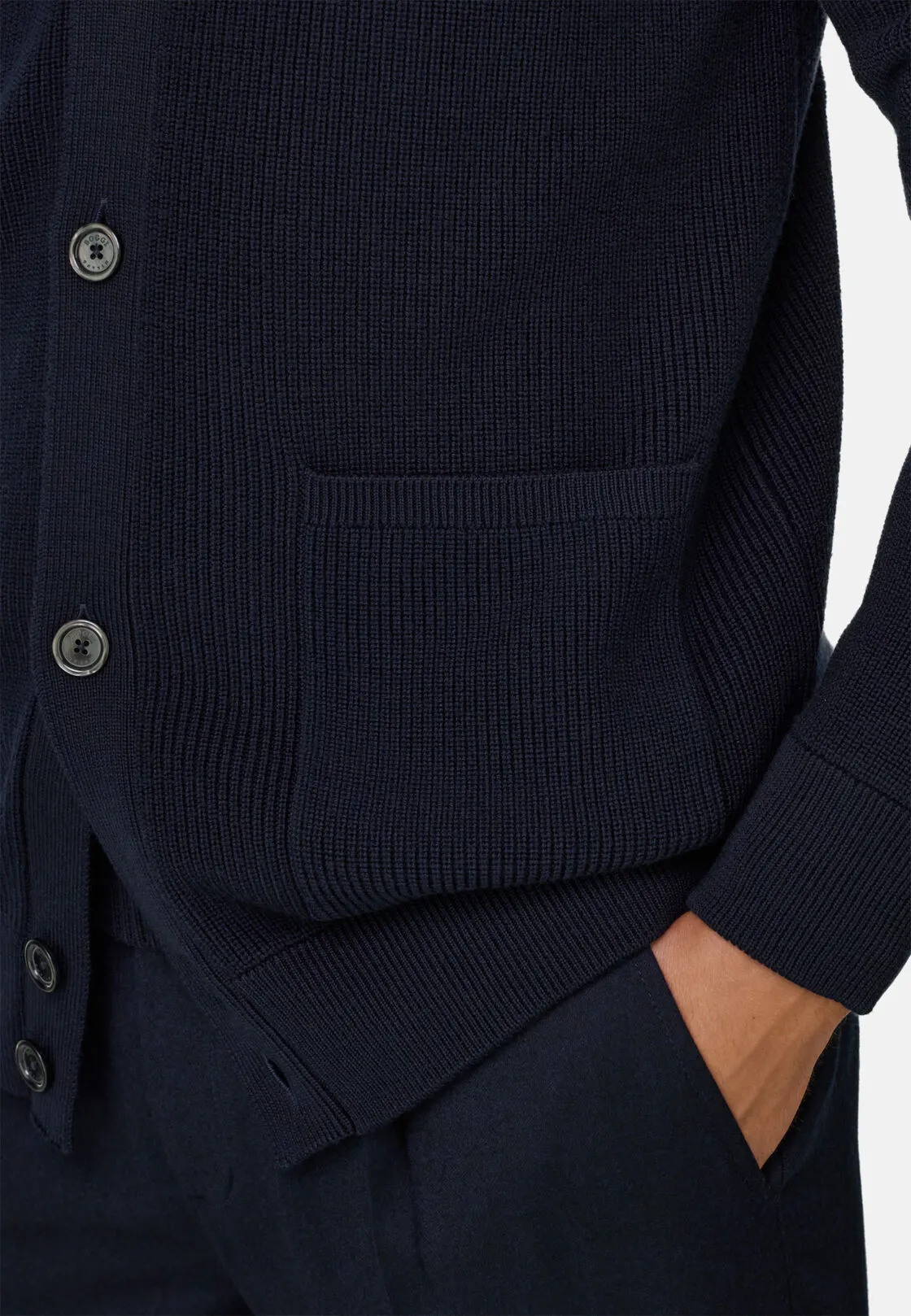 Boggi, Cardigan In Lana Merino Extrafine, Uomo, Navy, Taglia: XXL - immagine 3