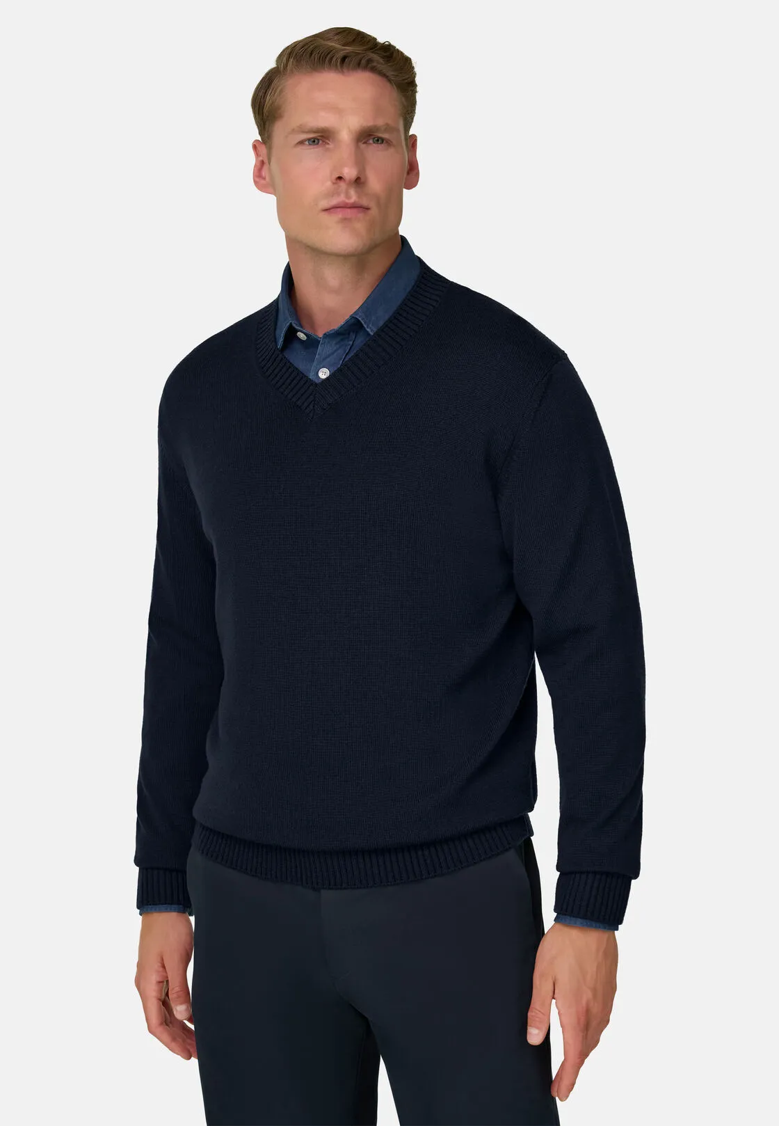 Boggi, Maglia Scollo V In Lana Merino Extrafine, Uomo, Navy, Taglia: L - immagine 1