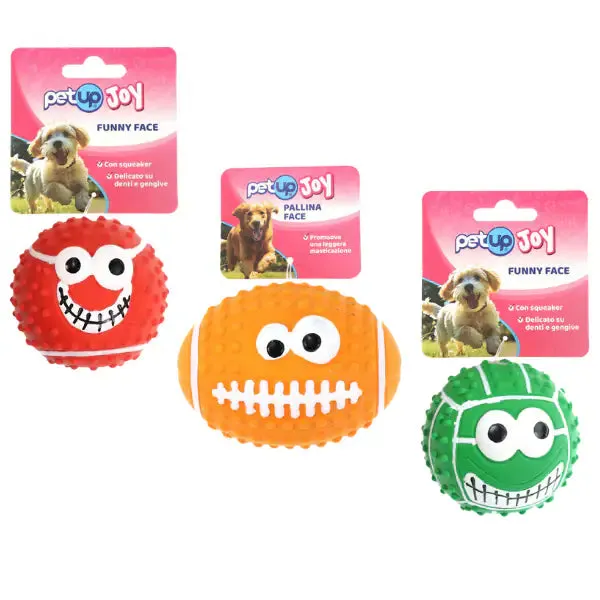 PetUp Joy gioco per cani Palla con squeaker Face per denti e gengive Diametro 7 cm Colori assortiti - Giochi per cani - immagine 1