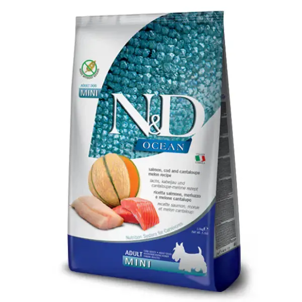Farmina N&D Ocean Canine Adult Mini Salmone, Merluzzo e melone cantalupo 7 kg - Croccantini per cani - immagine 1