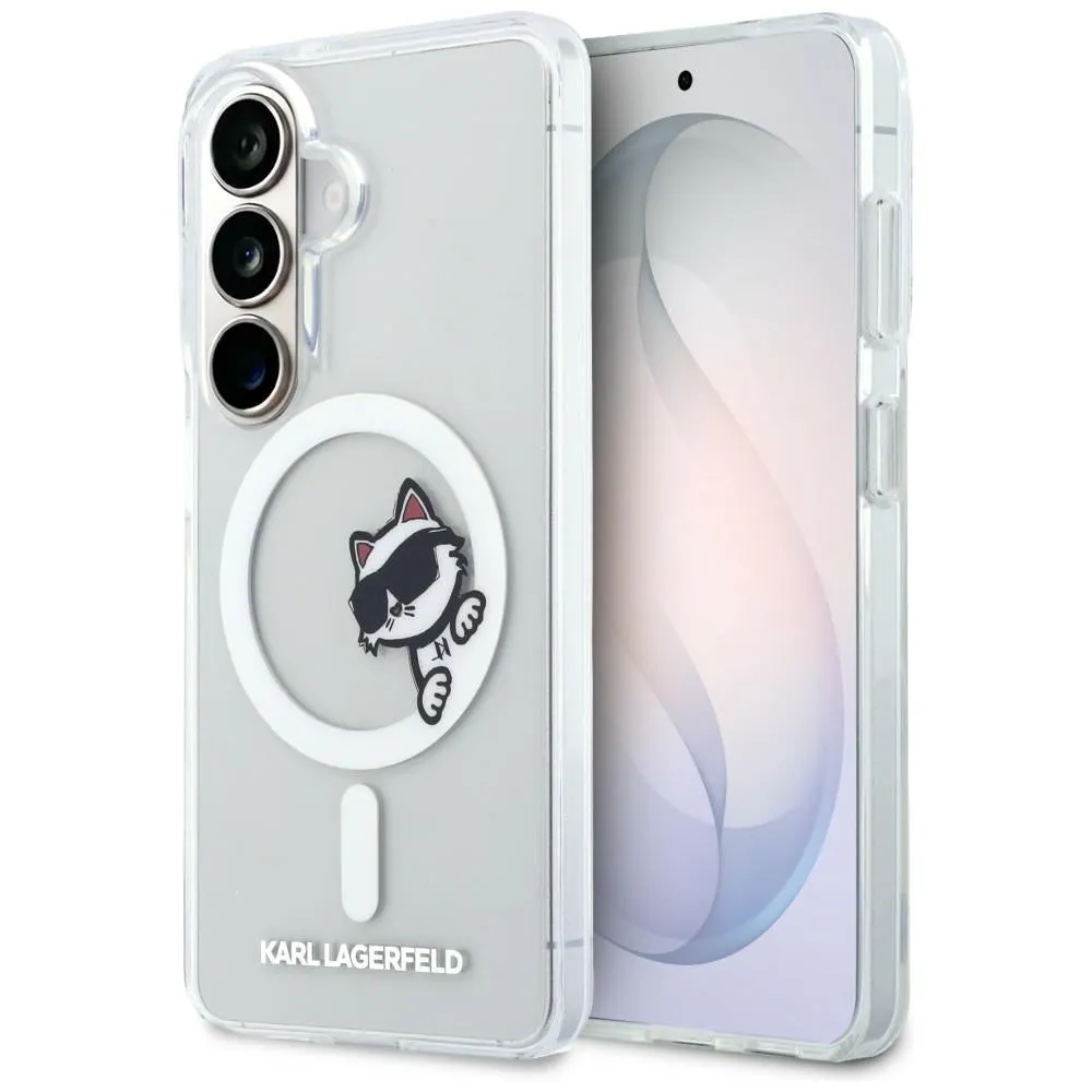 Custodia MagSafe per Samsung Galaxy S26 S942, Karl Lagerfeld, IML Choupette Peekaboo Logo, Bianca - immagine 1