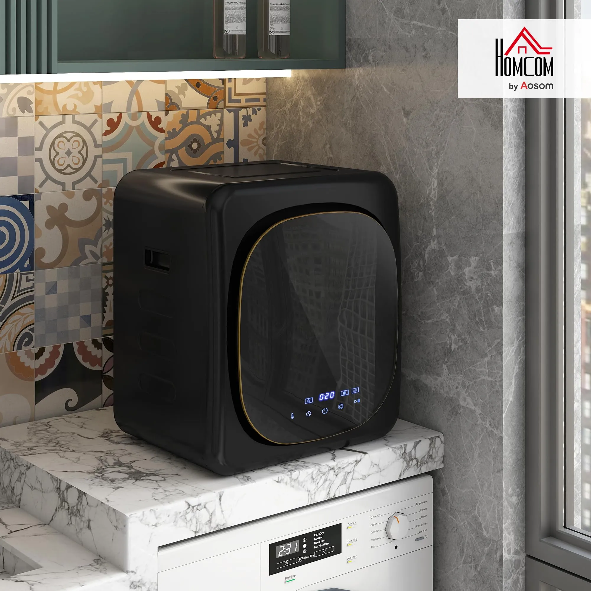 HOMCOM Mini Asciugatrice Portatile 2.5kg 6 Programmi Display Touch Nero - immagine 2
