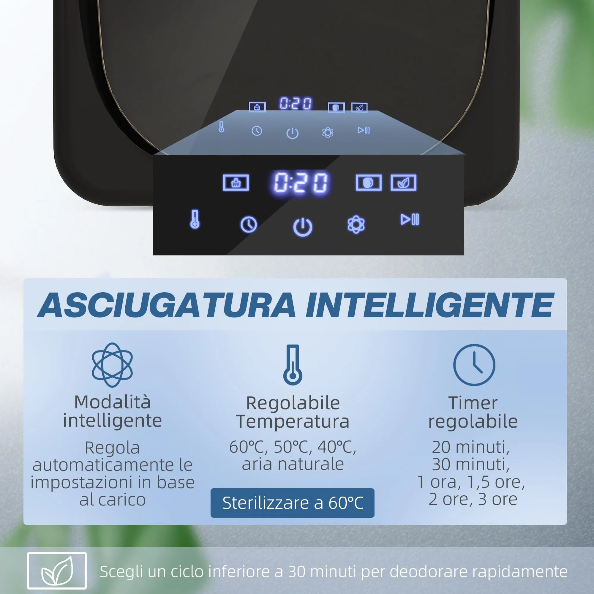 HOMCOM Mini Asciugatrice Portatile 2.5kg 6 Programmi Display Touch Nero - immagine 3