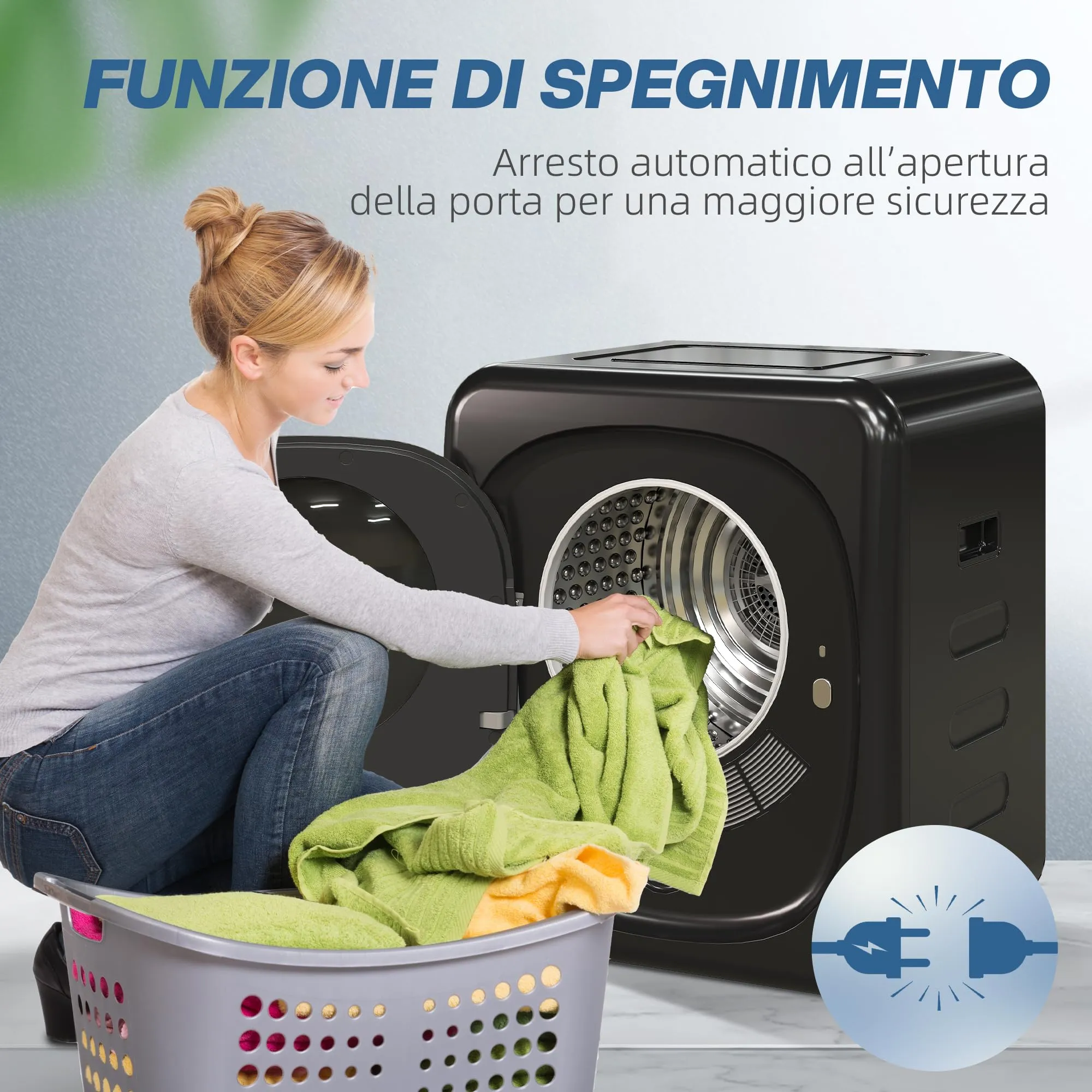 HOMCOM Mini Asciugatrice Portatile 2.5kg 6 Programmi Display Touch Nero - immagine 6