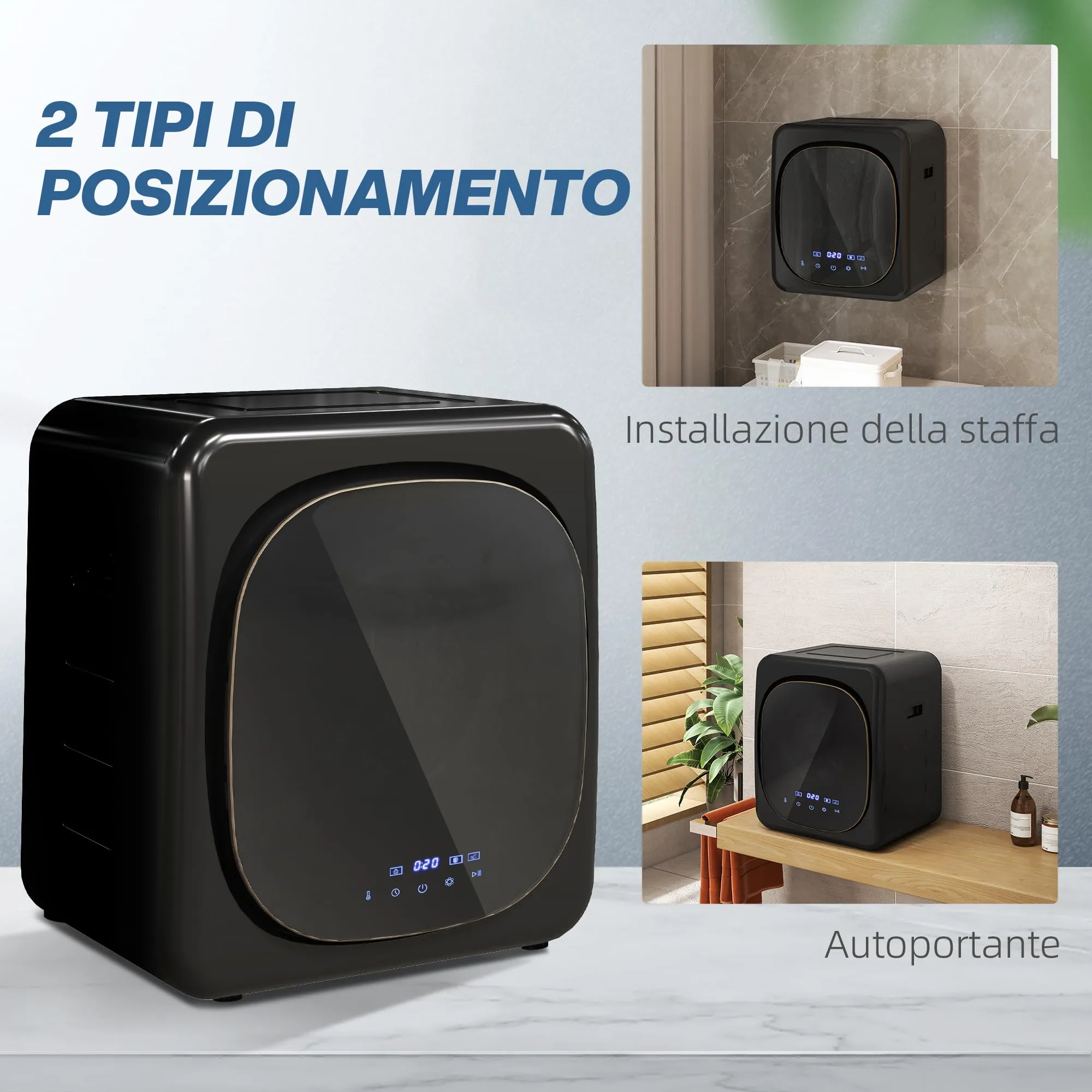 HOMCOM Mini Asciugatrice Portatile 2.5kg 6 Programmi Display Touch Nero - immagine 8