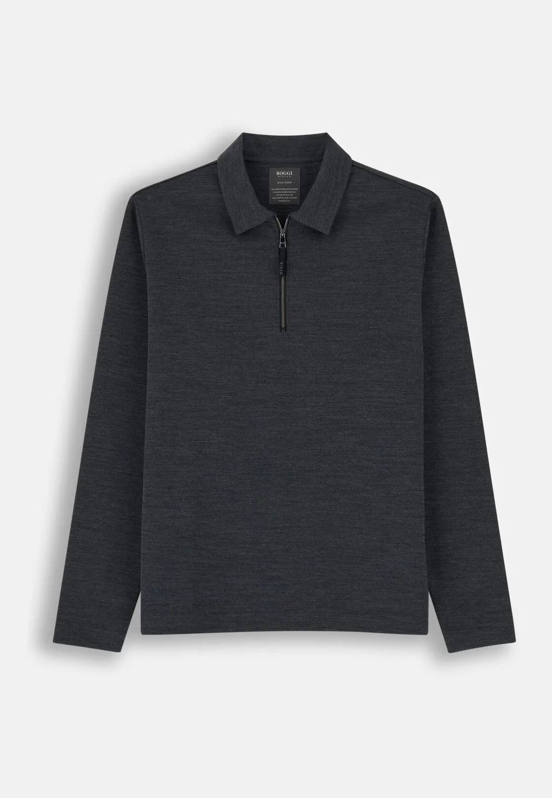 Boggi, Felpa Mezza Zip In Misto Lana Wooltech Diagonale, Uomo, Carbone, Taglia: XL - immagine 5