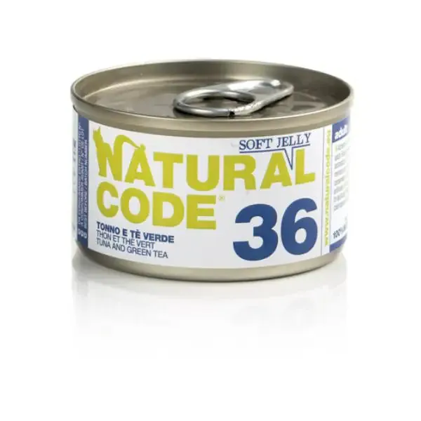 Natural Code acqua di cottura Soft Jelly 85 g 36 - Tonno e Tè verde - confezione da 24 pezzi - Cibo umido per gatti - immagine 1