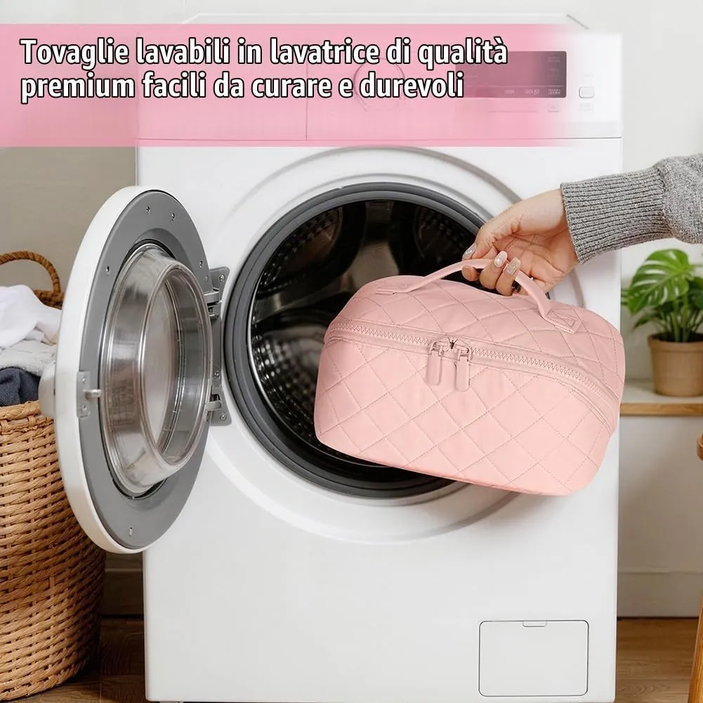 URAQT Borsa da Toilette, Beauty Case Grande da Viaggio, Portatile Borsa da Trucco, Beauty Case da Viaggio Cotone Morbido, Imbottitura ispessita, con maniglia e 1 Mini borsa, Perfetto per Viaggios,Rosa - immagine 8