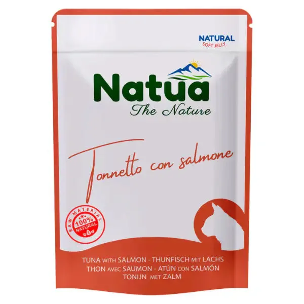 Natua Natural Cat Adult in Jelly cottura al vapore 70 gr Tonnetto e salmone - confezione da 24 pezzi - Cibo umido per gatti - immagine 1