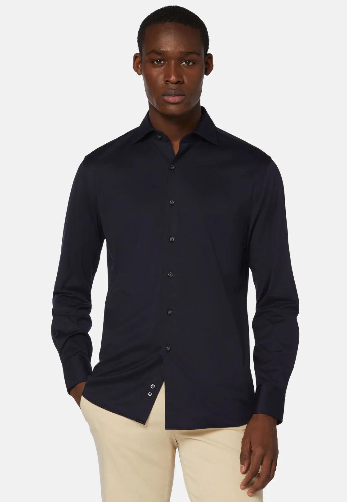 Boggi, Polo Camicia In Jersey Di Cotone Regular Fit, Uomo, Navy, Taglia: XL - immagine 1