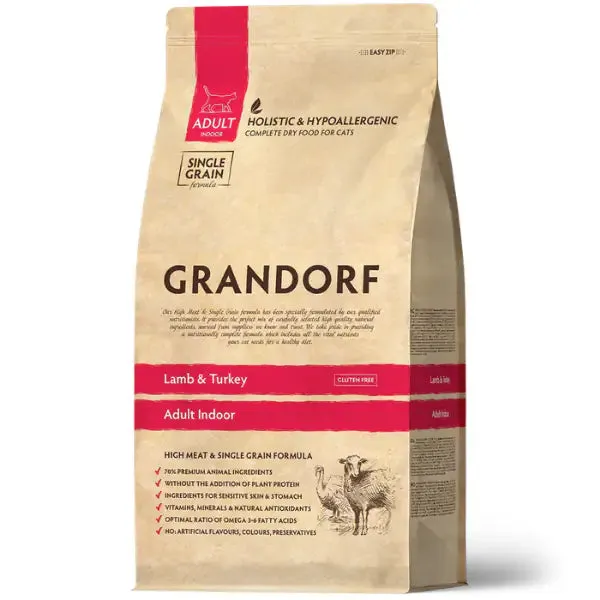 Grandorf Cat Adult Indoor Hypoallergenic Agnello e tacchino 8 kg - Croccantini per gatti - immagine 1