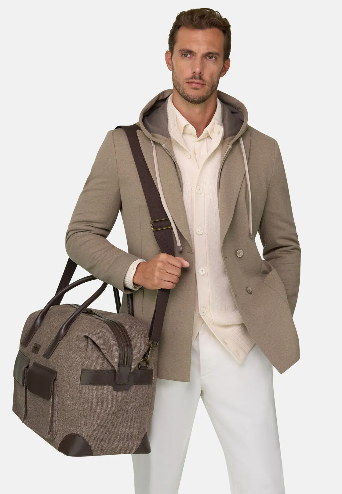 Boggi, Borsone In Misto Pelle E Lana, Uomo, Taupe - immagine 2