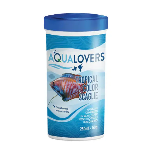 Tropical Color Aqualovers Mangime completo in scaglie per pesci tropicali colorati, con vitamine e aloe vera 50 gr (250 ml) - immagine 1