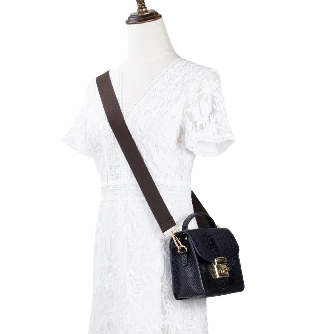 Allzedream - Tracolla per borsa a tracolla, regolabile, in morbido cotone, marrone scuro., m, moderno - immagine 2