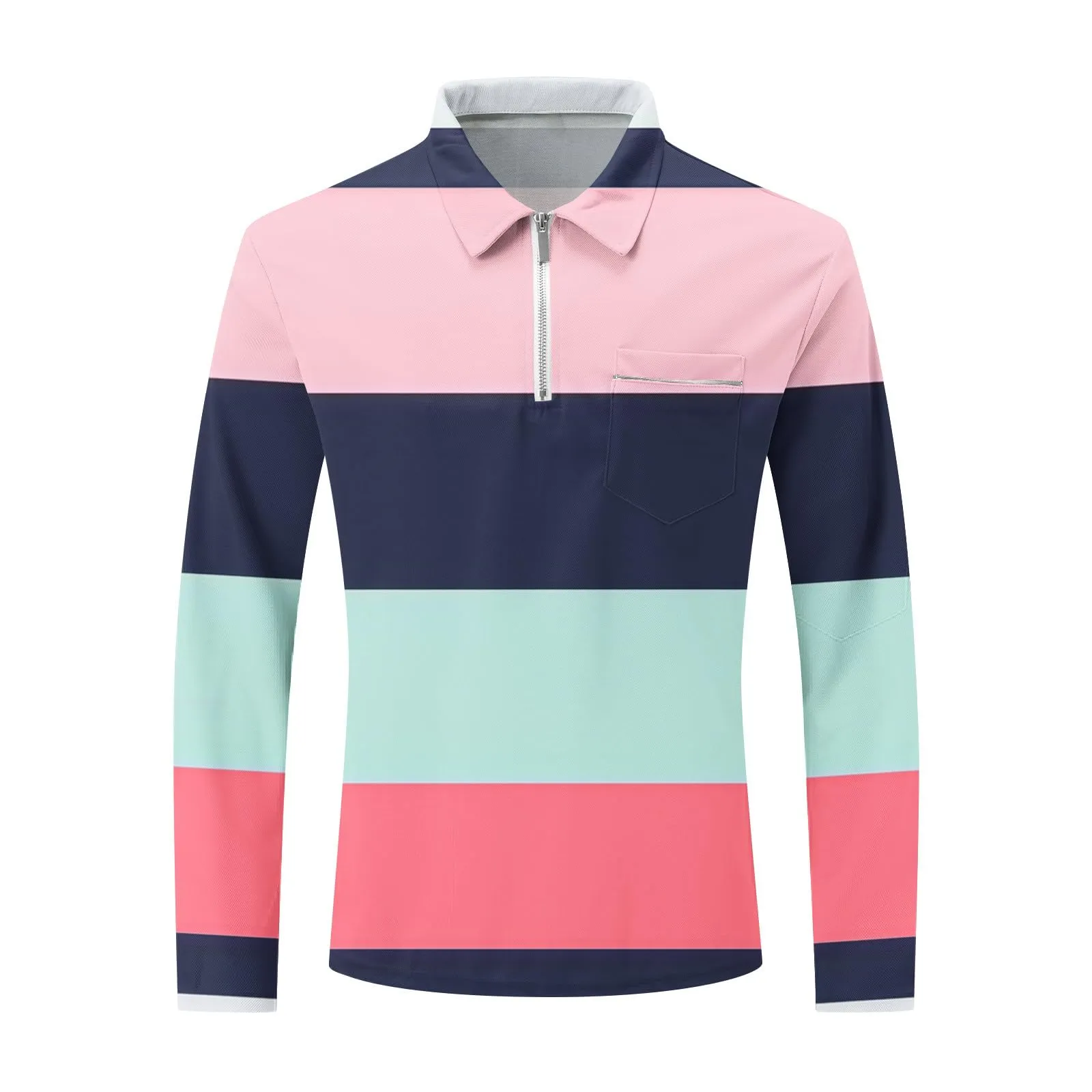 Polo da Rugby a Righe da Uomo Classico Camicia Vintage a Maniche Lunghe Polo a Righe con Colletto Rovesciato Polo da Uomo Oversized a Maniche Lunghe T-Shirt con Vestibilità Normale Sweatshirt a - immagine 2