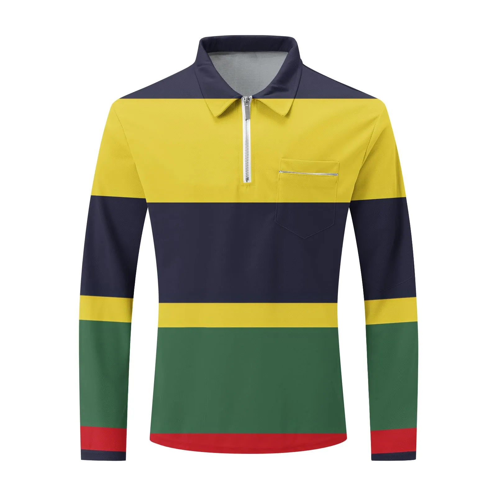 Polo da Rugby a Righe da Uomo Classico Camicia Vintage a Maniche Lunghe Polo a Righe con Colletto Rovesciato Polo da Uomo Oversized a Maniche Lunghe T-Shirt con Vestibilità Normale Sweatshirt a - immagine 2