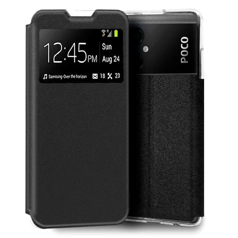 Custodia Flip Cover nera fresca e liscia per Xiaomi Poco M5 - immagine 1