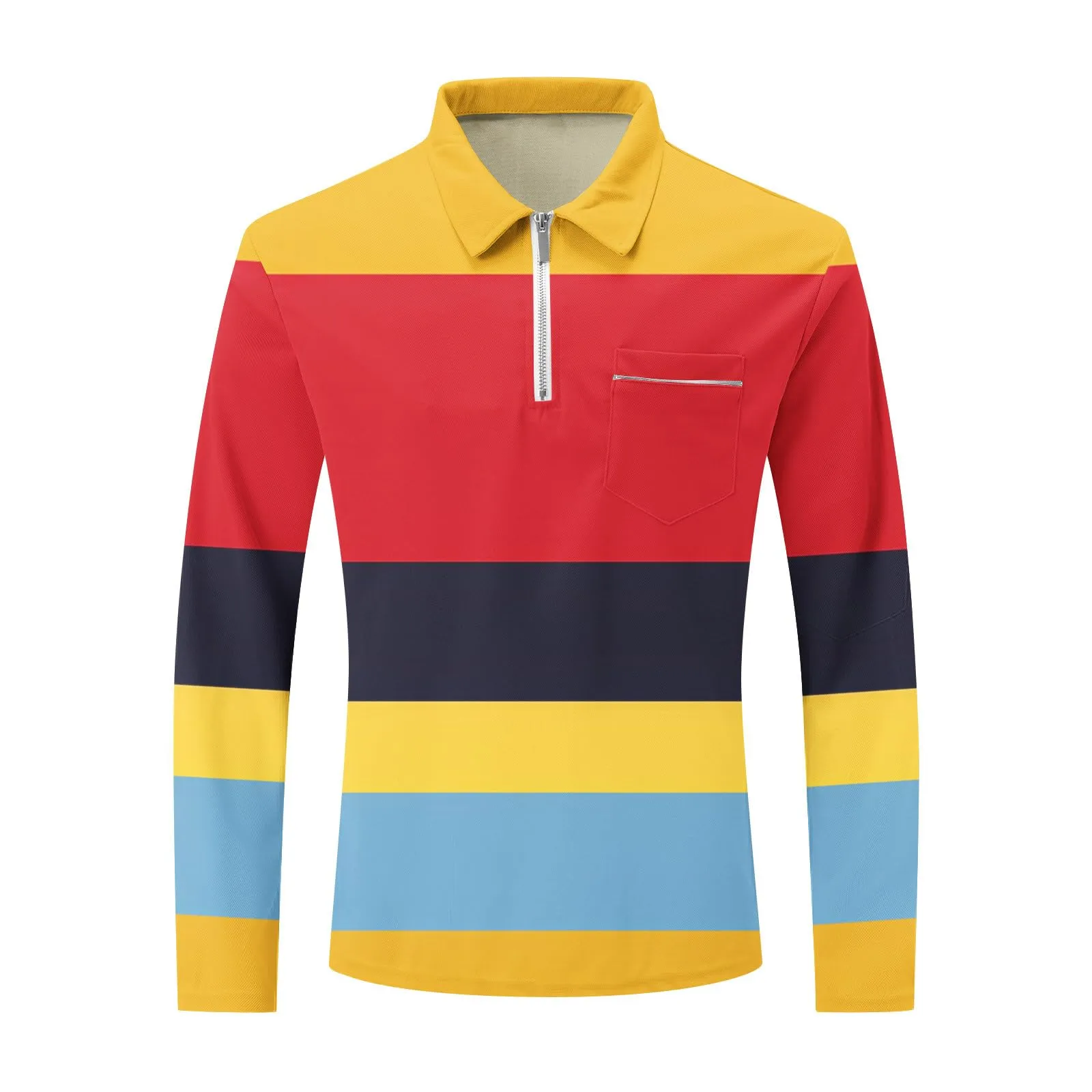 Polo da Rugby a Righe da Uomo Classico Camicia Vintage a Maniche Lunghe Polo a Righe con Colletto Rovesciato Polo da Uomo Oversized a Maniche Lunghe T-Shirt con Vestibilità Normale Sweatshirt a - immagine 2