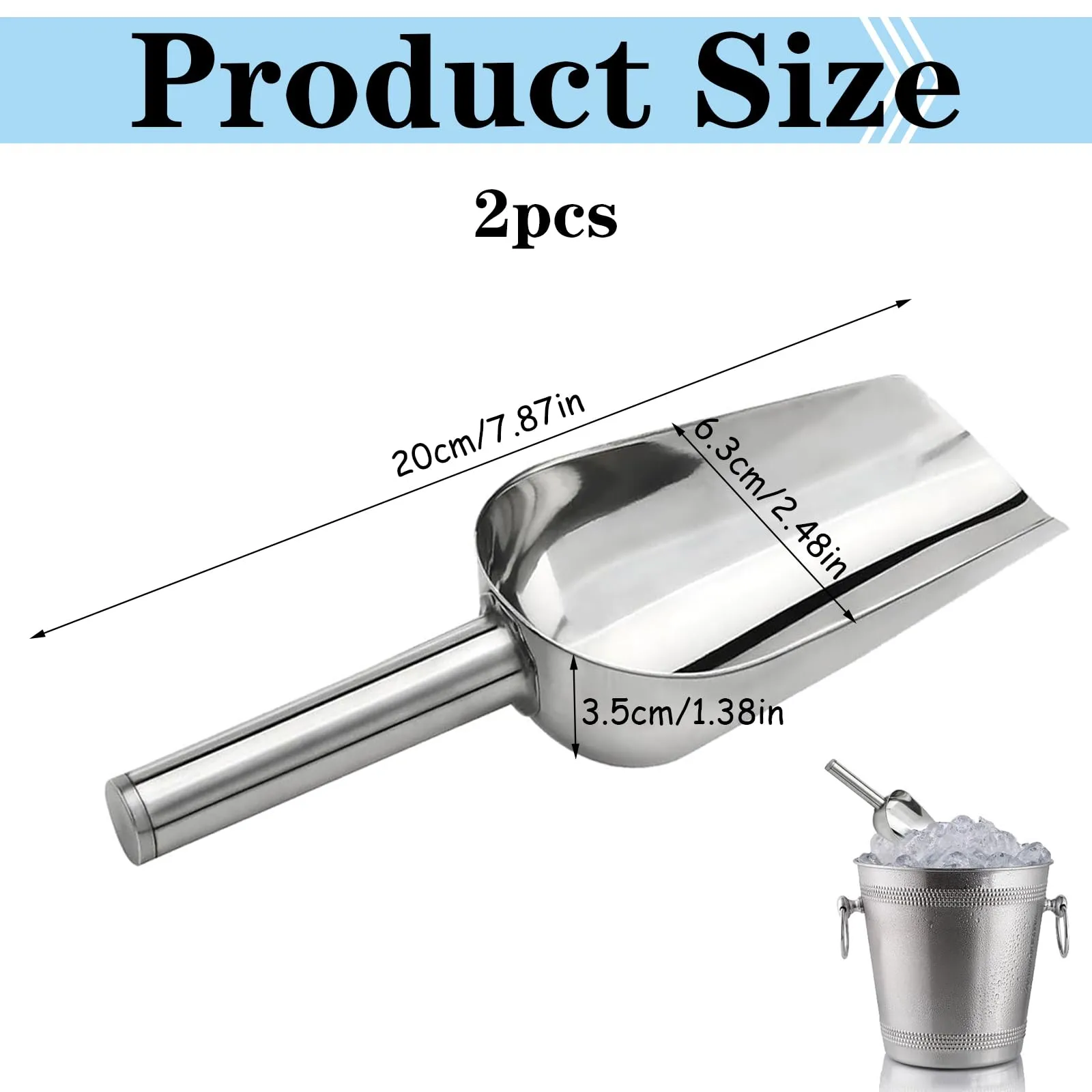 HORREX 2 Pezzi Pala Ghiaccio in Acciaio Inox Stabile Sessola Professionale - immagine 2