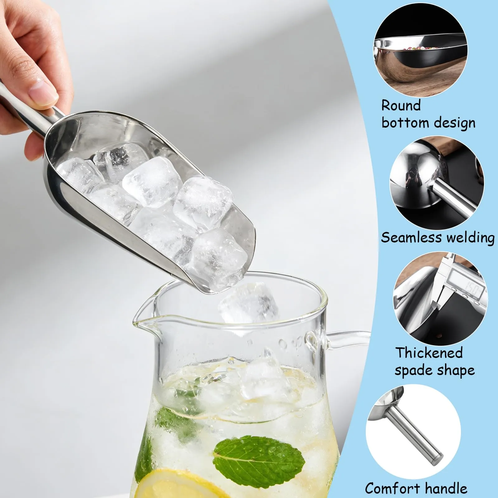 HORREX 2 Pezzi Pala Ghiaccio in Acciaio Inox Stabile Sessola Professionale - immagine 3