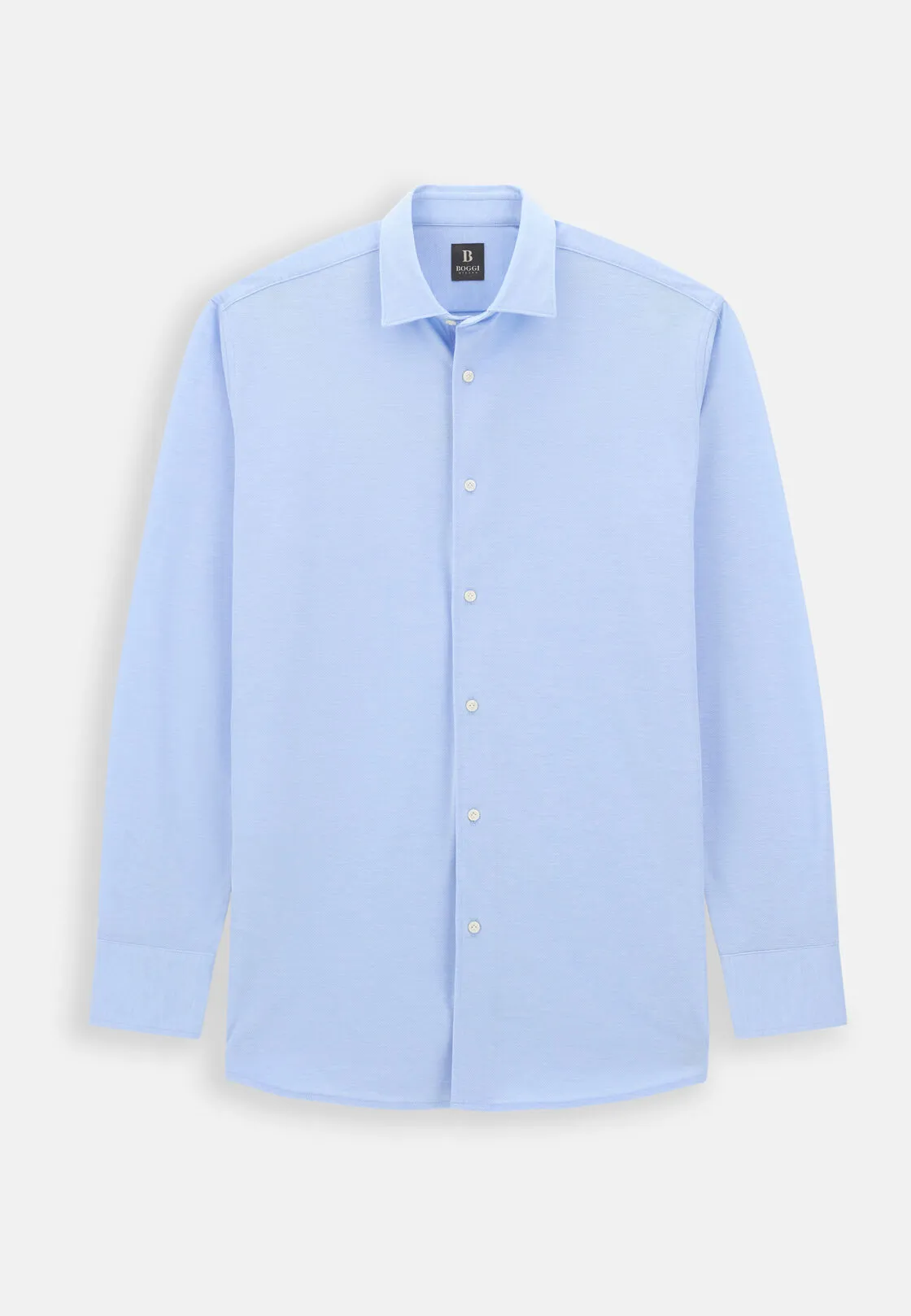 Boggi, Polo Camicia Mouliné In Cotone Regular Fit, Uomo, Azzurro, Taglia: L - immagine 6