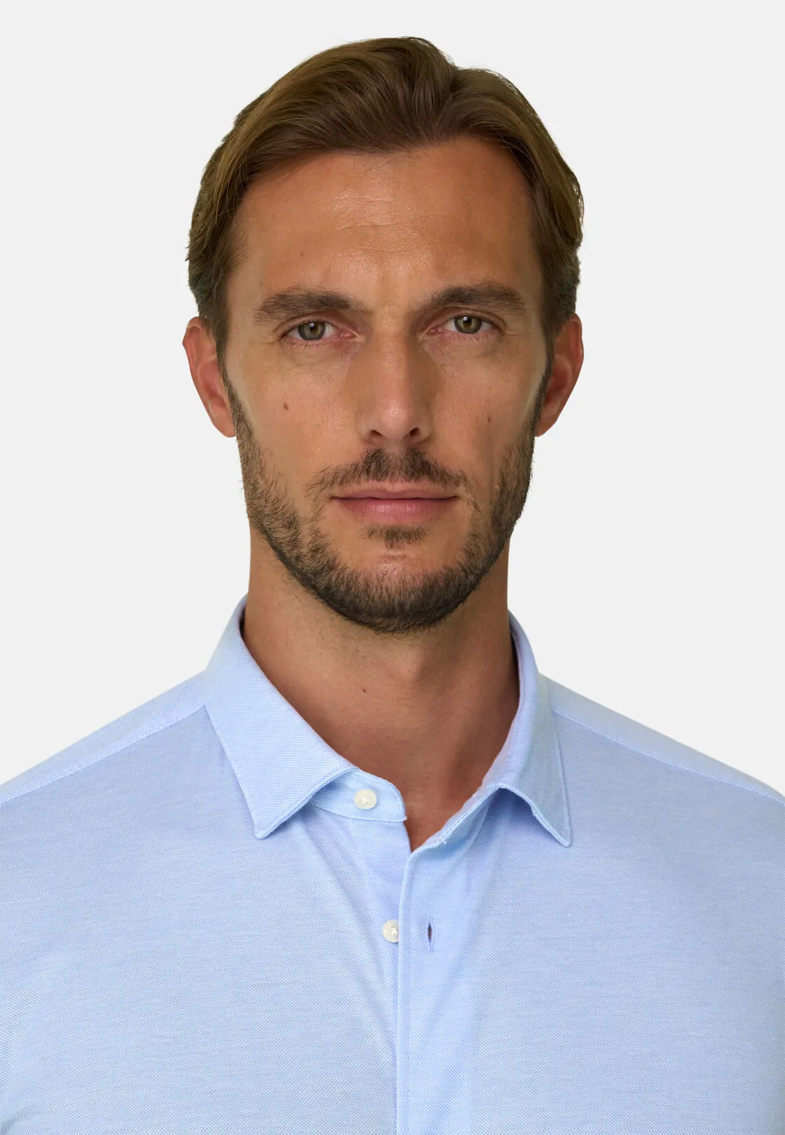 Boggi, Polo Camicia Mouliné In Cotone Regular Fit, Uomo, Azzurro, Taglia: M - immagine 3