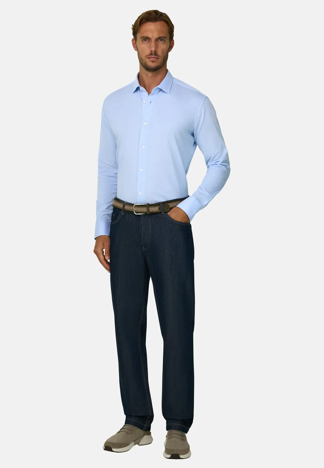 Boggi, Polo Camicia Mouliné In Cotone Regular Fit, Uomo, Azzurro, Taglia: XL - immagine 2