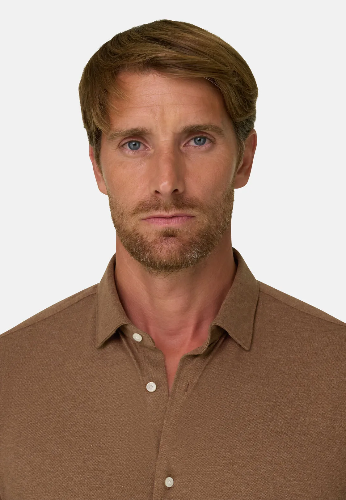 Boggi, Polo Camicia Mouliné In Cotone Regular Fit, Uomo, Marrone, Taglia: L - immagine 4