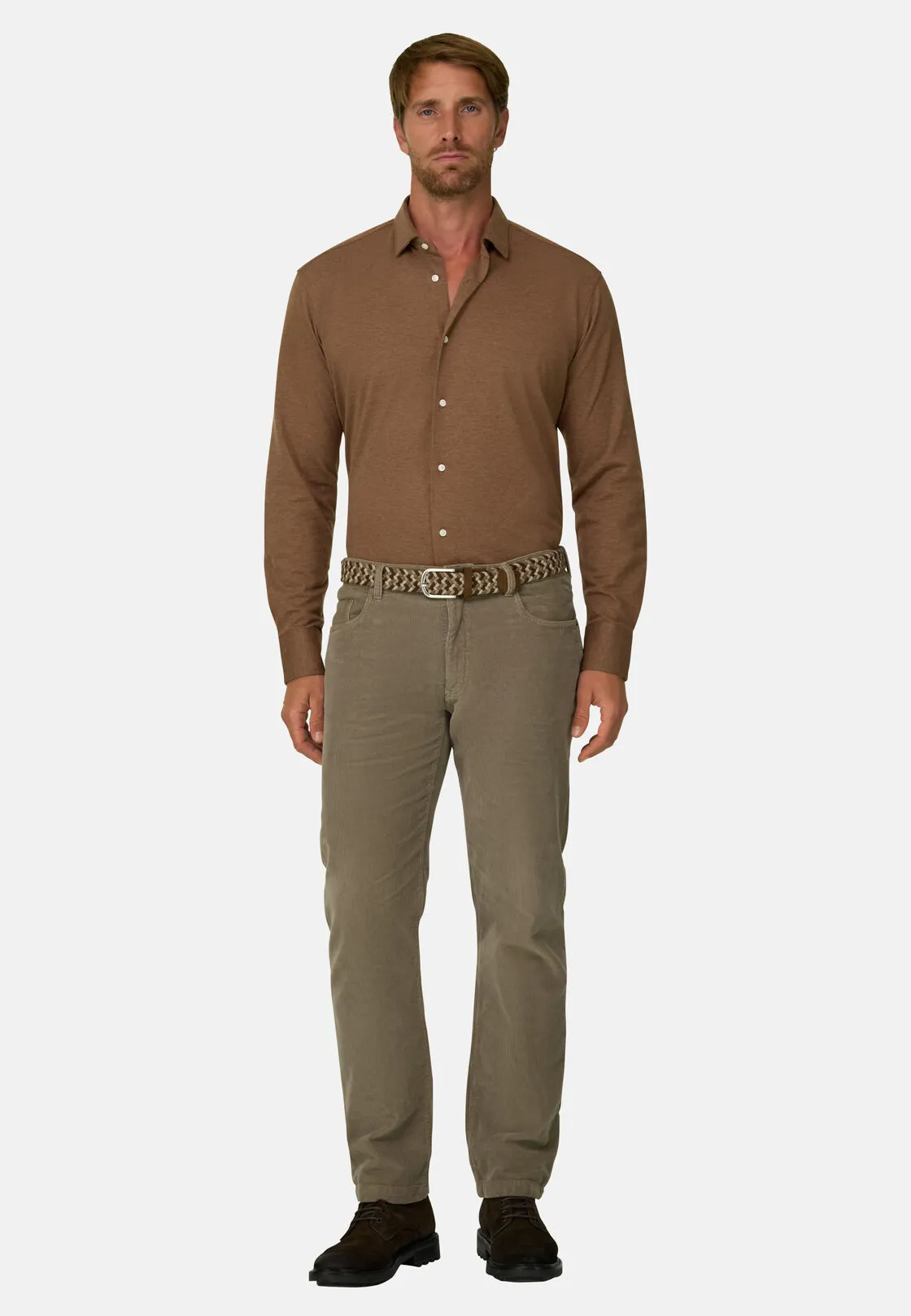 Boggi, Polo Camicia Mouliné In Cotone Regular Fit, Uomo, Marrone, Taglia: M - immagine 2