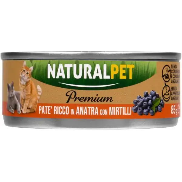 NaturalPet Premium Cat Adult Patè 85 gr Anatra con mirtilli - confezione da 6 pezzi - immagine 1