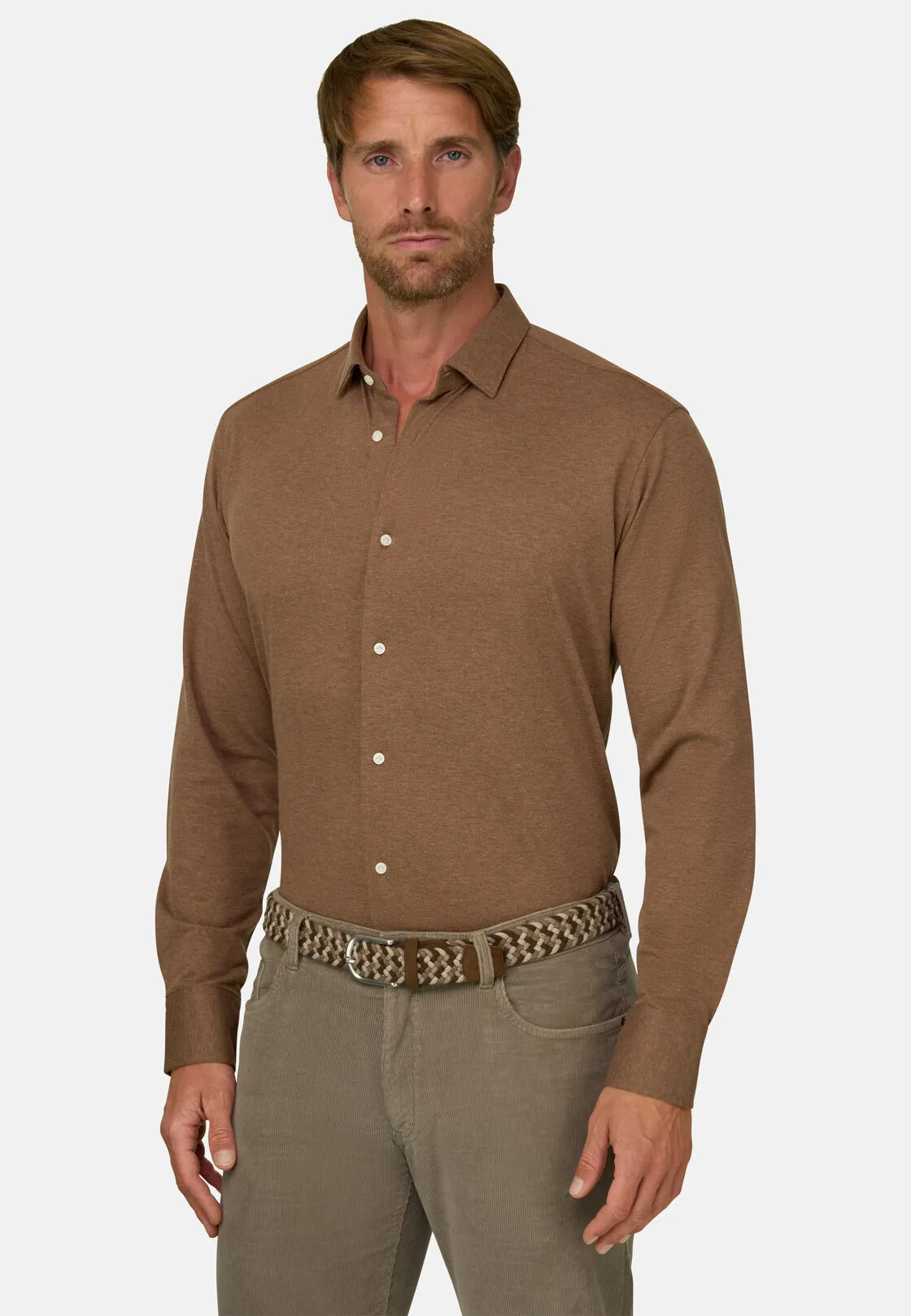 Boggi, Polo Camicia Mouliné In Cotone Regular Fit, Uomo, Marrone, Taglia: XXXL - immagine 1
