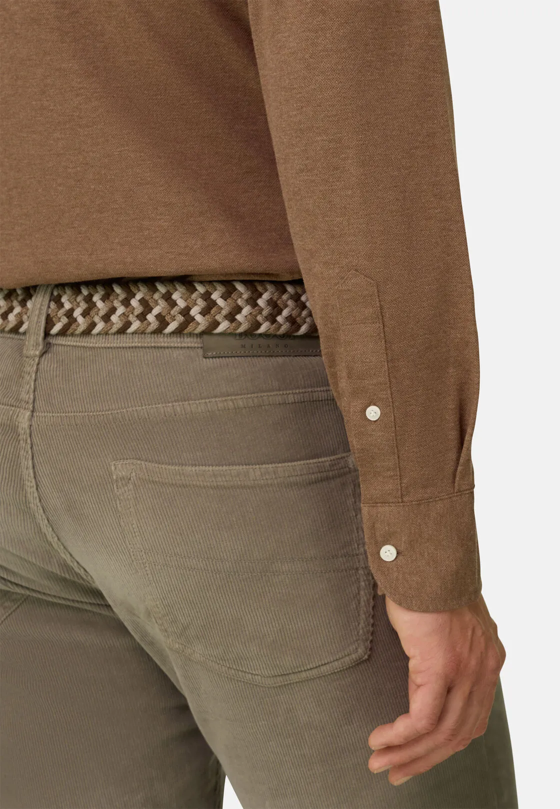 Boggi, Polo Camicia Mouliné In Cotone Regular Fit, Uomo, Marrone, Taglia: XXXL - immagine 3